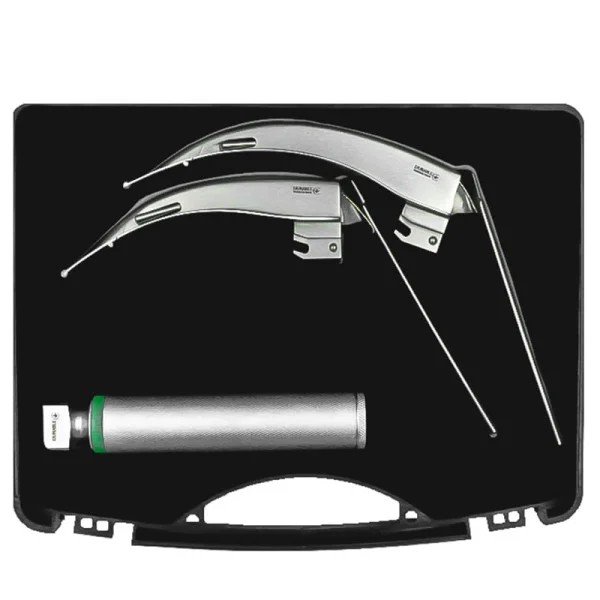 DHS-25-21. Ларингоскоп Макінтош, набір з 2-х клинків зігнутих з рухомим кінцем, волоконнооптичні.